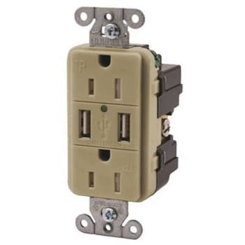 Image for Hubbell 15 Amp Tamper Resistant Usb Charger Duplex Receptacle, Ivory from HD Supply