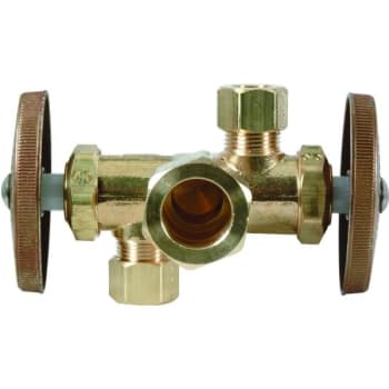 Image for Brasscraft 1/2 X 3/8 X 3/8 Inch Dual Outlet Dual Shut-Off Multi-Turn Angle Valve from HD Supply