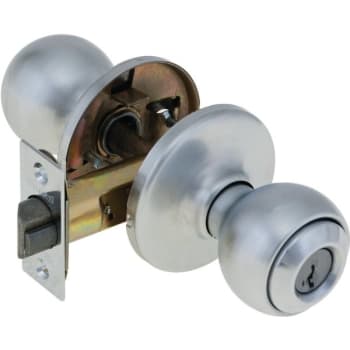 Image for Kwikset Polo Satin Chrome Keyed Entry Door Knob Featuring Smartkey Security from HD Supply