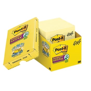 Post-It® Canary Yellow Lined Super Sticky Notes 4" X 4", Package Of 12