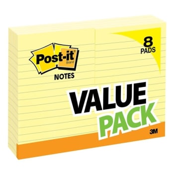 Post-It® Canary Yellow Lined Notes 4" X 6", Package Of 8