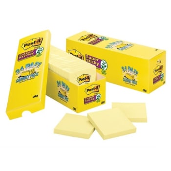 Post-It® Canary Yellow Square Super Sticky Notes 3" X 3", Package Of 24