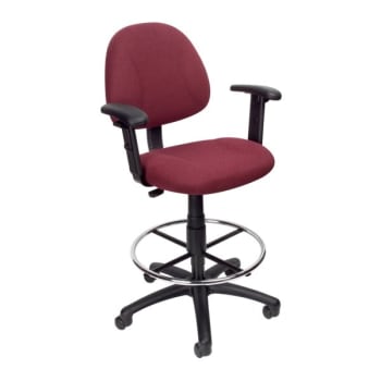 Boss Office Products Adjustable Arm Drafting Stool With Footring, Burgundy