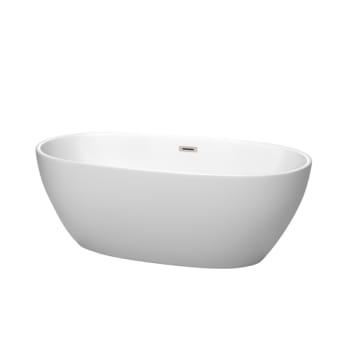 Wyndham Collection Juno 63" Freestanding Matte White Tub Brushed Nickel Drain