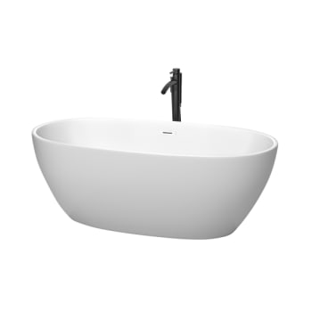 Wyndham Collection Juno 63" Freestanding Matte White Bathtub Shiny White Trim