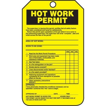 Accuform 5-3/4 X 3-1/4 In. "hot Work Permit" Tag (25-Pack)