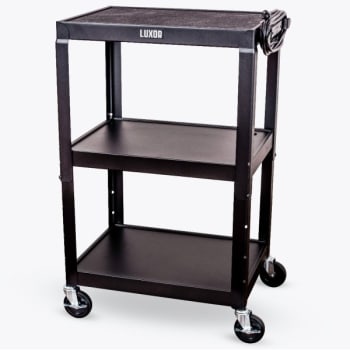 Luxor Adjustable Height 24" Steel A/v Cart With 3 Shelves In Black