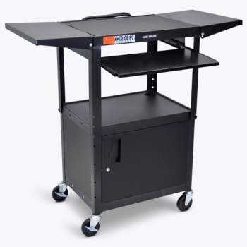 Image for Luxor Adjustable Height 24" A/v Cart With Pullout, Drop Leaf And Cabinet,black from HD Supply