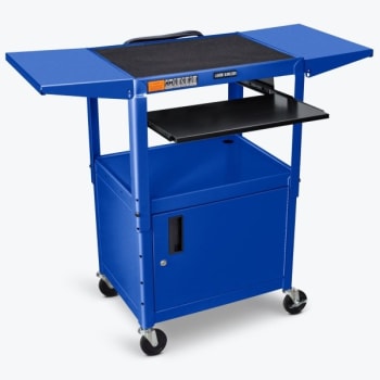 Image for Luxor Adjustable Height 24" A/v Cart With Pullout, Drop Leaf And Cabinet In Blue from HD Supply