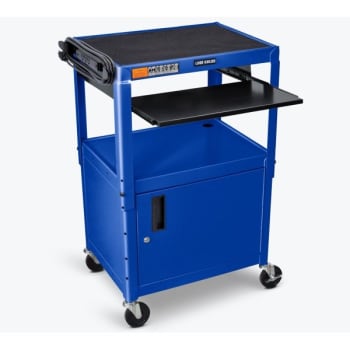 Image for Luxor Adjustable Height 24" A/v Cart With Cabinet And Pullout Shelf In Blue from HD Supply