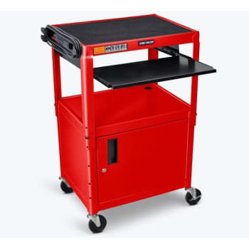 Image for Luxor Adjustable Height 24" A/v Cart With Cabinet And Pullout Shelf In Red from HD Supply