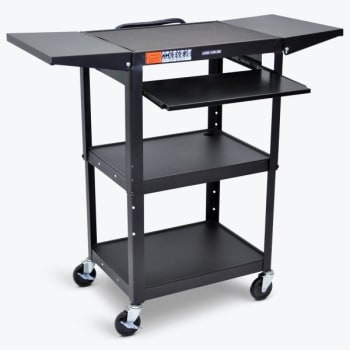Luxor Adjustable Height 24" A/v Cart With Pullout Shelf And Drop Leaf In Black
