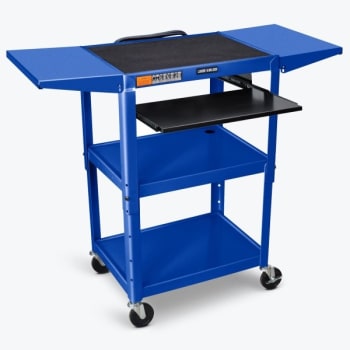 Luxor Adjustable Height 24" A/v Cart With Pullout Shelf And Drop Leaf In Blue