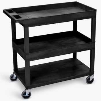 Image for Luxor 18" X 35" 2-Tub / 1-Flat Shelf Utility Cart With 4" Casters In Black from HD Supply