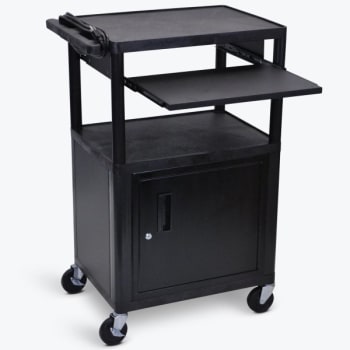 Image for Luxor 18" X 24" 3-Flat Shelf A/v Cart With Cabinet And Pullout Shelf In Black from HD Supply