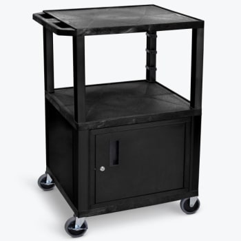 Luxor 18" X 24" 3-Flat Shelf A/v Cart With Locking Cabinet In Black