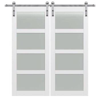 Image for Mmi Door Primed 4-Lite 84" X 84" Kit With Stainless Steel Barn Door Hardware from HD Supply