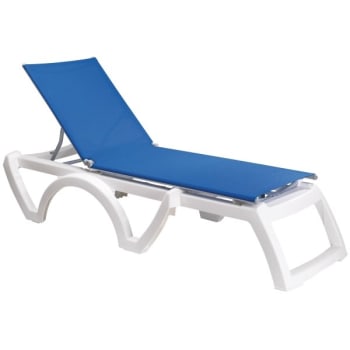 Grosfillex Jamaica Beach Chaise In Blue / White, Case Of 2