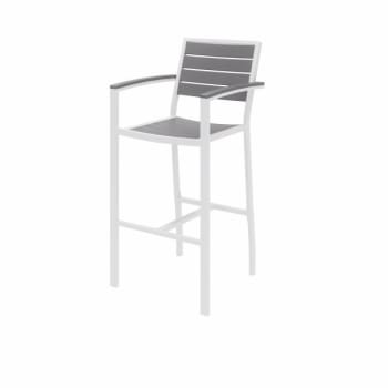 KFI Eveleen Series Outdoor Barstool With Arms, White Frame, Gray Seat