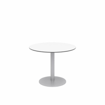 KFI Eveleen Series 36" Round Outdoor Cafe Table, White Top, Silver Frame