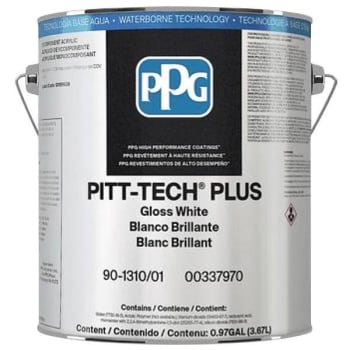 Ppg Architectural Finishes Pitt-Tech® Plus Acrylic Satin Paint, White, 5 Gal