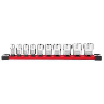 Milwaukee Low 6-Point Socket Set With Four Flat Sides, Sae, 3/8", 10 Piece