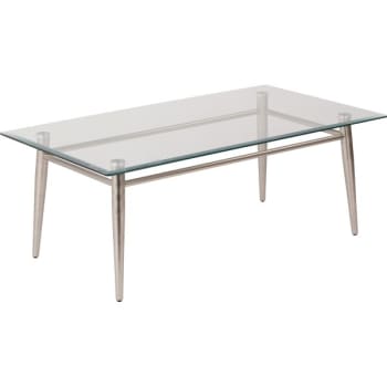 Worksmart Clear Tempered Glass Top Coffee Table With Nickel Brush Legs