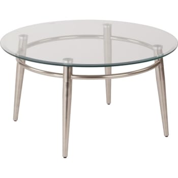 Image for Worksmart Round Clear Tempered Glass Coffee Table With Metal Frame, Nickel Brush from HD Supply