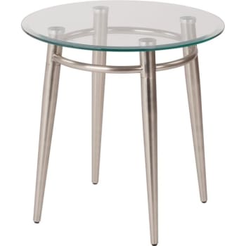 Worksmart Round Clear Tempered Glass Top End Table With Nickel Brush Legs