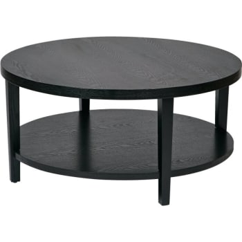 Solid Black Round Coffee Table - Solid Black Granite & White Revolving