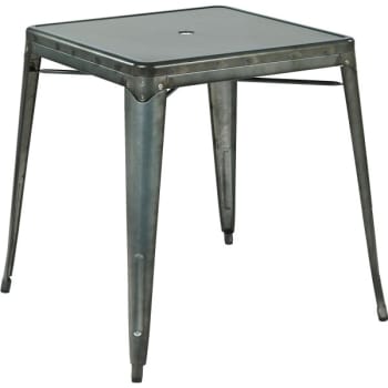 Worksmart Metal Dining Table W/Umbrella Hole Center Placement, Matte Galvanized