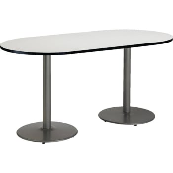Image for KFI 30 x 72" Racetrack Pedestal Table With Crisp Linen Top, Round Silver Base from HD Supply