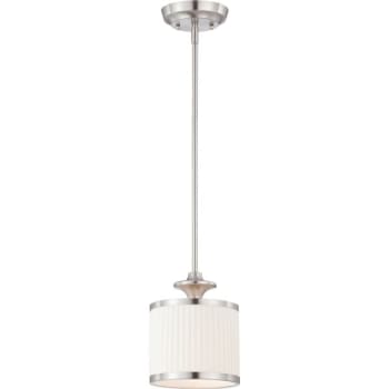 Image for Satco® Nuvo Brushed Nickel Candice One-Light Mini Pendant, Pleated White Shade from HD Supply