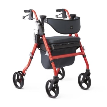 Medline Empower Rollator With Microban Treated Touch Points And Seat Red