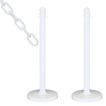 Image for Mr. Chain White Medium Duty Stanchion 2 Pack With Chain from HD Supply