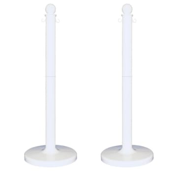 Mr. Chain White Medium Duty Stowable Stanchion 2 Pack With Chain