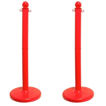 Image for Mr. Chain Red Medium Duty Stowable Stanchion 2 Pack With Chain from HD Supply