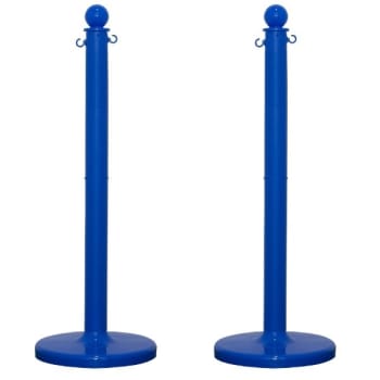 Image for Mr. Chain Blue Medium Duty Stowable Stanchion 2 Pack With Chain from HD Supply