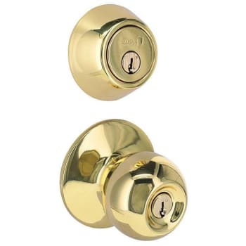 Image for Shield Security Round Single Cylinder Deadbolt Lock And Entry Door Knob (Bright Brass) from HD Supply