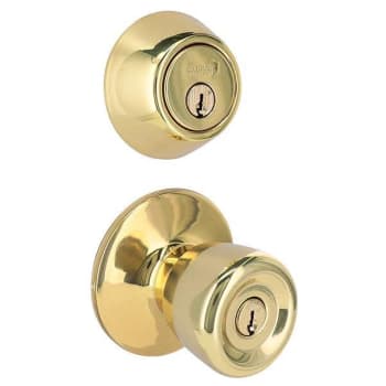 Image for Shield Security Tulip Single Cylinder Deadbolt Lock And Entry Door Knob (Bright Brass) from HD Supply