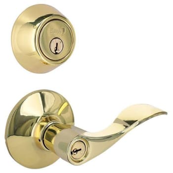 Image for Shield Security Wave Single Cylinder Deadbolt Lock And Entry Door Knob (Bright Brass) from HD Supply