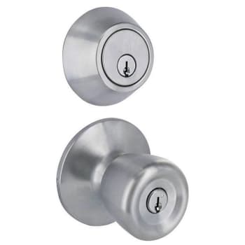 Image for Shield Security Tulip Single Cylinder Deadbolt Lock And Entry Door Knob (Satin Chrome) from HD Supply