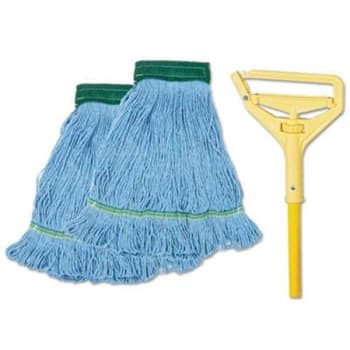 BOARDWALK® Medium Mop Kit w/ 2 Mop Heads and 60 in Single Handle (Blue/Yellow)