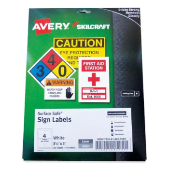 Skilcraft/avery Surface Safe Sign Labels 3.5 X 5 White