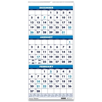 Image for Skilcraft Wirebound 3 Month Calendar 12.25 X 26 White/blue Dec-Jan 22-24 from HD Supply