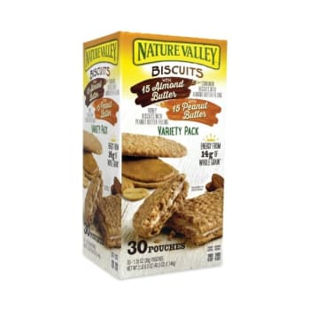 Image for Nature Valley Biscuits, Cinnamon Biscuits With Almond Butter And Honey Biscuits With Peanut Butter 1.35 Oz Package Of 30 from HD Supply