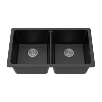 Winpro 33" Undermount Granite Double Equal Bowl Sink In Black