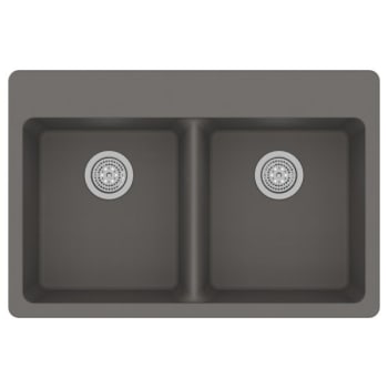 Dual Mount Granite Composite 33 in. L x 22 in. L x 9.5 in. 0-5 Faucet Holes Double Equal Bowl Kitchen Sink in Black