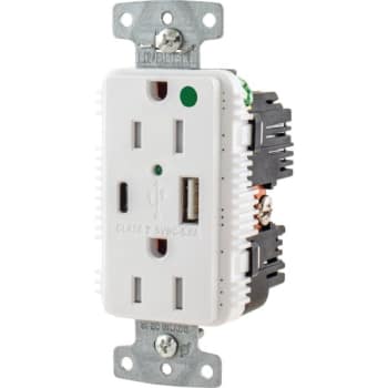 Image for Hubbell® 15 Amp 125 Volt Hospital-Grade Decorator Duplex Standard Outlet w/ Type A and C USB Charger (White) from HD Supply