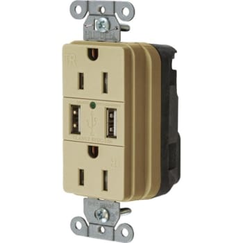Image for Hubbell® Snap-On 15 Amp 125 Volt Decorator SNAPConnect Duplex Standard Outlet w/ Type A USB Charger (Ivory) from HD Supply
